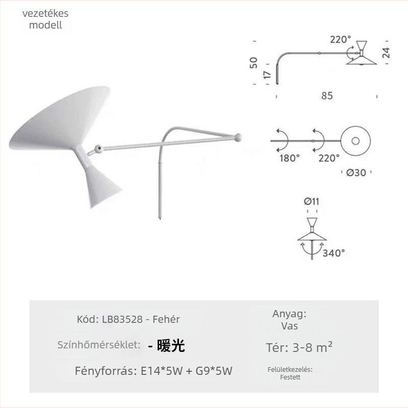 Összecsukható, hintázó karú falikar tanulószobába és hálószobába – modern minimalist LED olvasólámpa művészi hangulattal