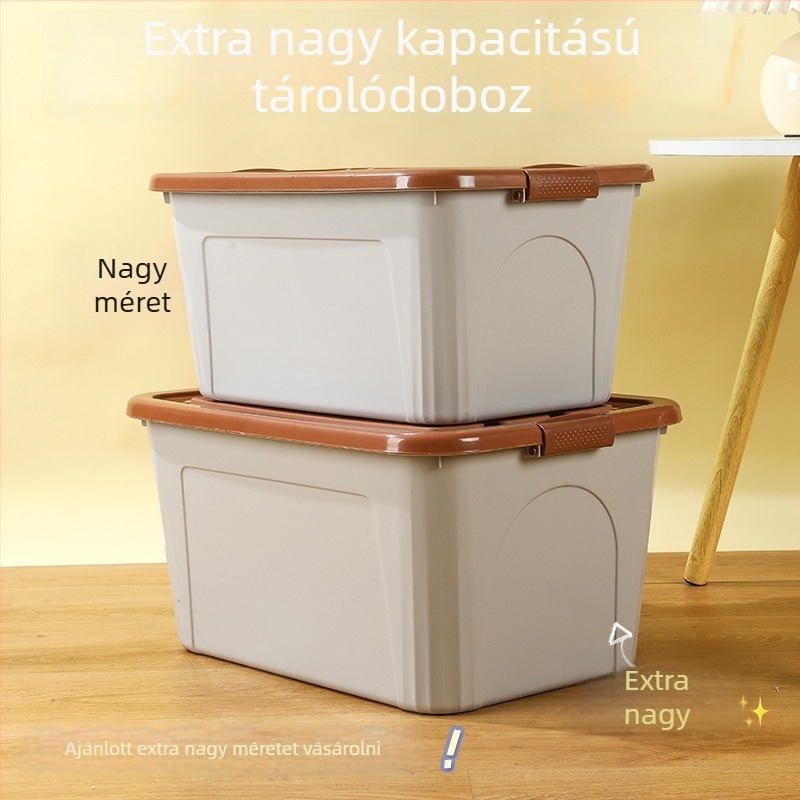 PP tárolóbox fogantyúval, erős kivitelben, ruhák és egyéb holmik tárolására, porálló, modern minimalist stílus