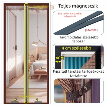 Új modell magnetos szalaggal ellátott szúnyogháló ajtófüggöny – gyémánt mintázatú hálóval, nyárra otthonra, elérhető különböző méretekben, kiváló minőség, mágneses zárás, csendes működés.