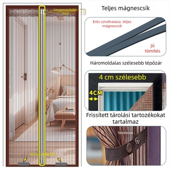 Új modell magnetos szalaggal ellátott szúnyogháló ajtófüggöny – gyémánt mintázatú hálóval, nyárra otthonra, elérhető különböző méretekben, kiváló minőség, mágneses zárás, csendes működés.