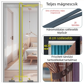 Új modell magnetos szalaggal ellátott szúnyogháló ajtófüggöny – gyémánt mintázatú hálóval, nyárra otthonra, elérhető különböző méretekben, kiváló minőség, mágneses zárás, csendes működés.