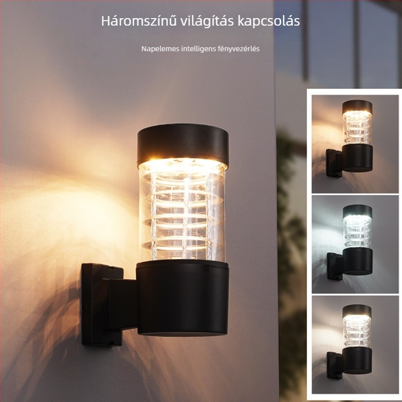 Napelemes kültéri falikar balkonra és teraszra, IP65 vízálló, induktív kapcsolóval