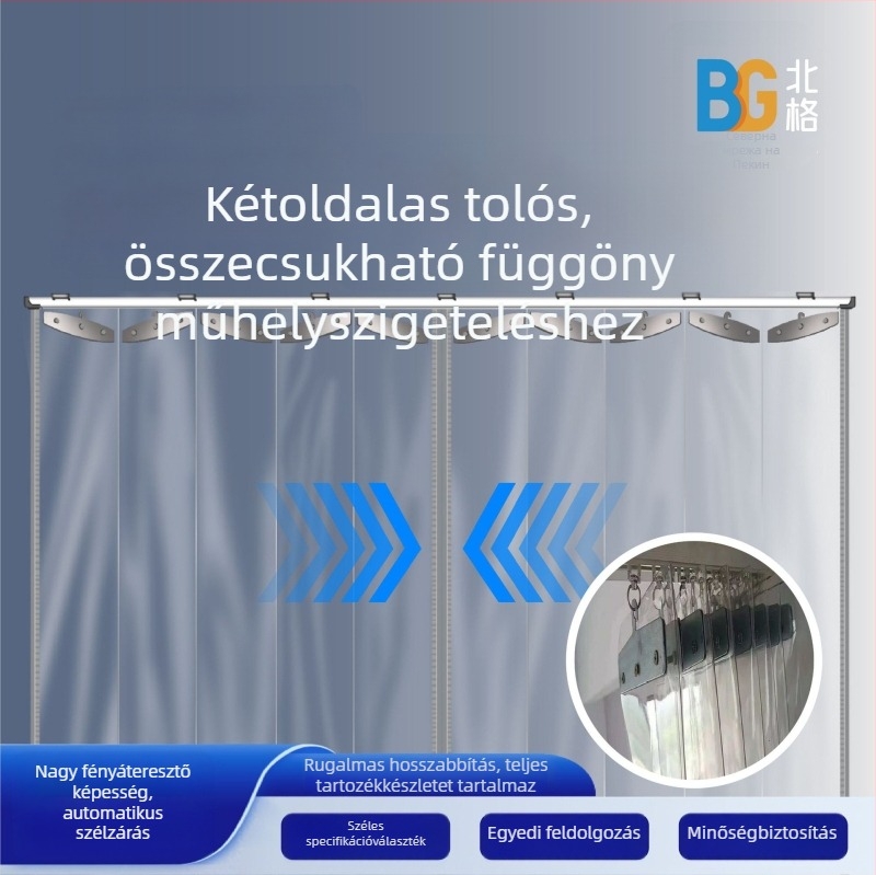 Átlátszó PVC összecsukható ajtófüggöny alumínium ötvözet sínnel, csúszó kivitel kereskedelmi használatra