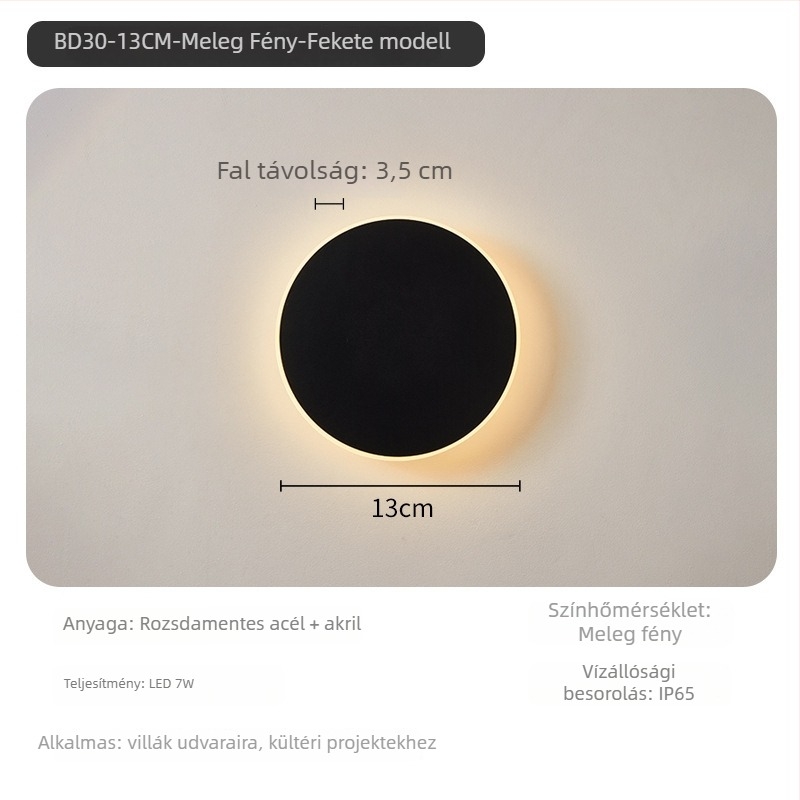Kör alakú kültéri LED vízálló falikar, skandináv minimalista stílus, IP65, külső falakra, folyosó és bejárat