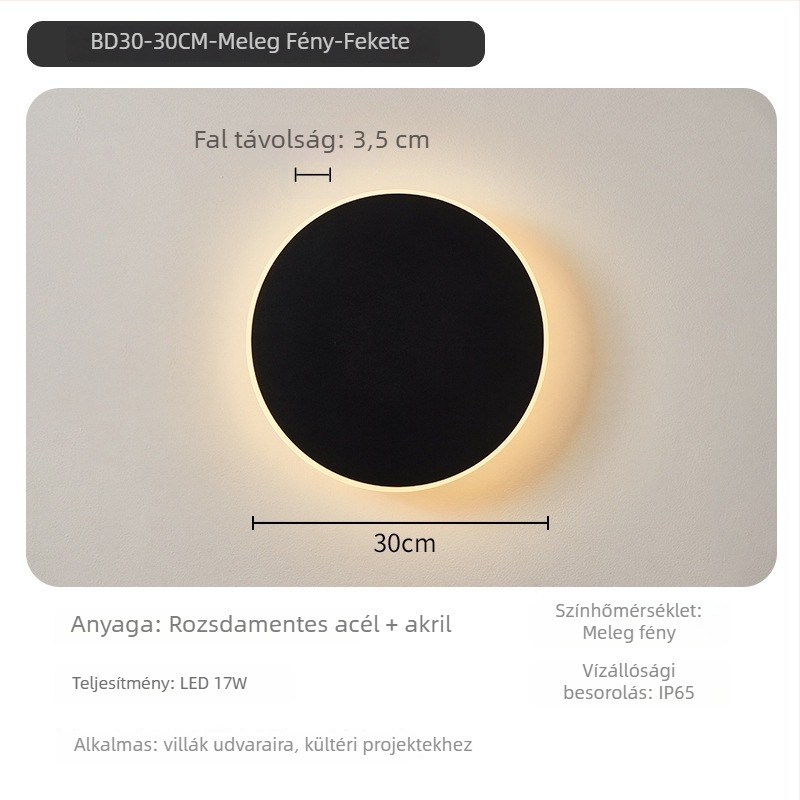 Kör alakú kültéri LED vízálló falikar, skandináv minimalista stílus, IP65, külső falakra, folyosó és bejárat