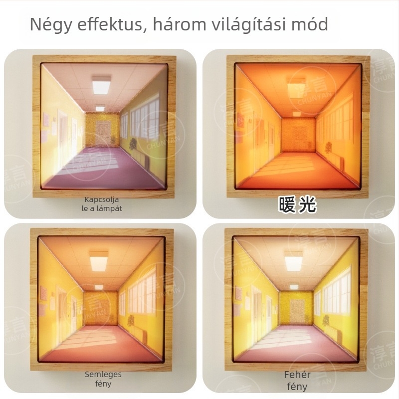 Személyre szabott 3D illúzió éjjeli fény, fa falra szerelhető lámpa, fúrás nélkül, hangulat LED világítás