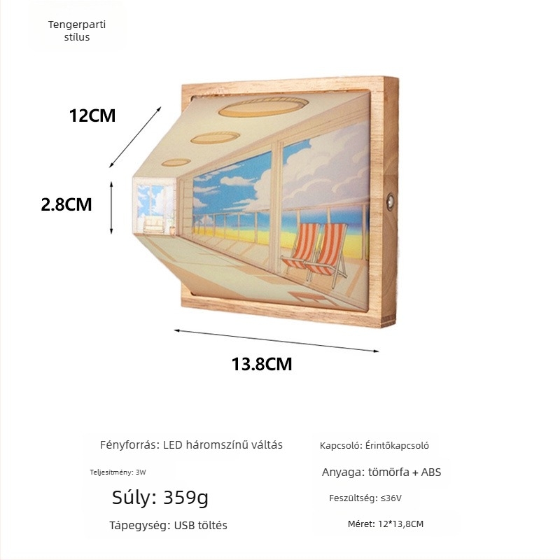 Személyre szabott 3D illúzió éjjeli fény, fa falra szerelhető lámpa, fúrás nélkül, hangulat LED világítás