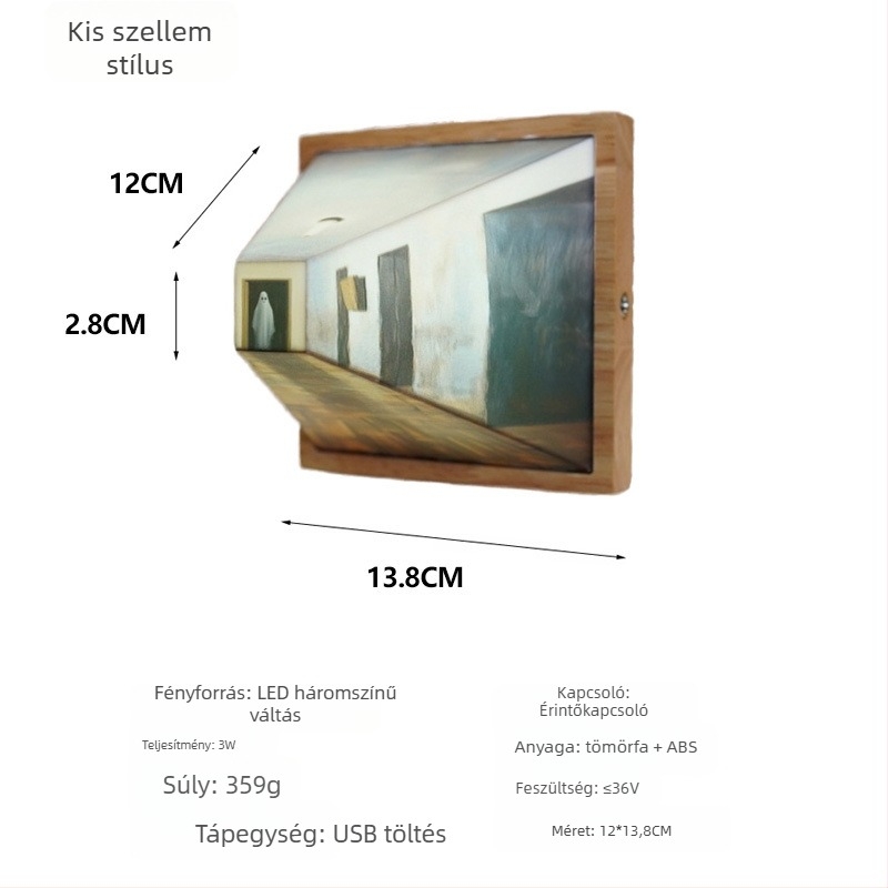 Személyre szabott 3D illúzió éjjeli fény, fa falra szerelhető lámpa, fúrás nélkül, hangulat LED világítás