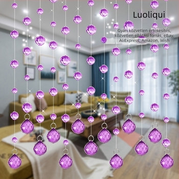 LUOLIQI Kristály gyöngyfüggöny az ajtóhoz, 32 facetű gyöngyökkel, átlátszó, fényáteresztő
