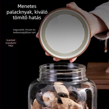 Speciális mandarinhéj tároló üveg, nagy kapacitású, zárható, élelmiszer-minőségű