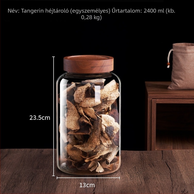 Speciális mandarinhéj tároló üveg, nagy kapacitású, zárható, élelmiszer-minőségű