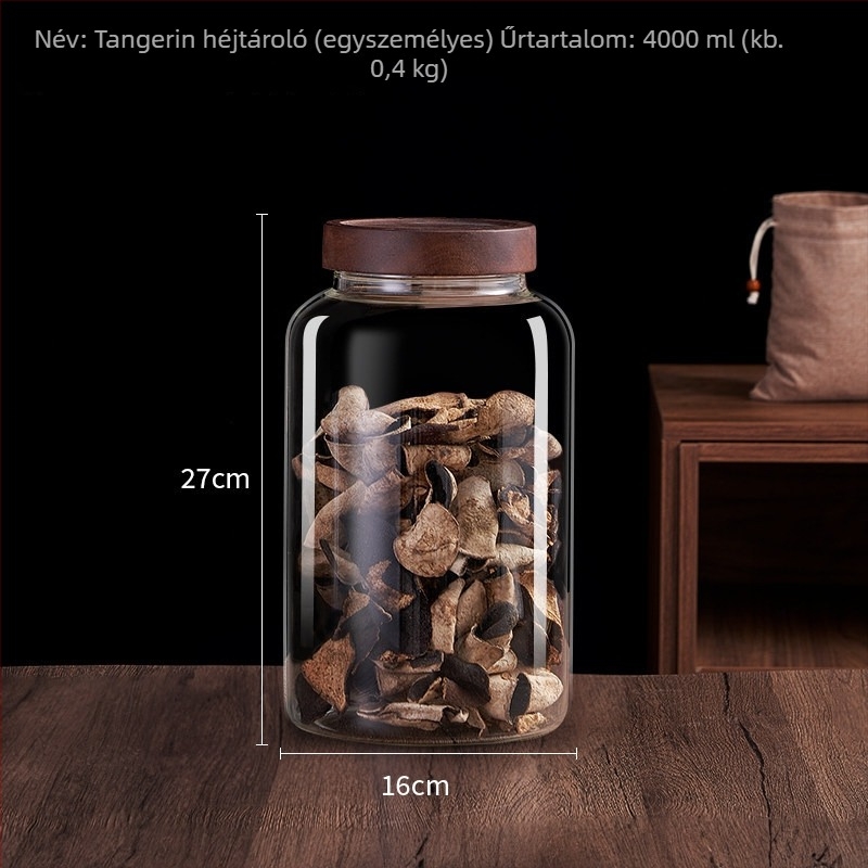 Speciális mandarinhéj tároló üveg, nagy kapacitású, zárható, élelmiszer-minőségű