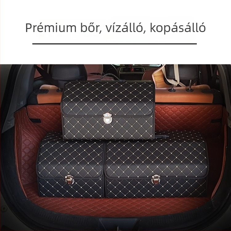 Bőr autócsomagtartó rendező, összecsukható, több rekeszes tároló, nagy kapacitású