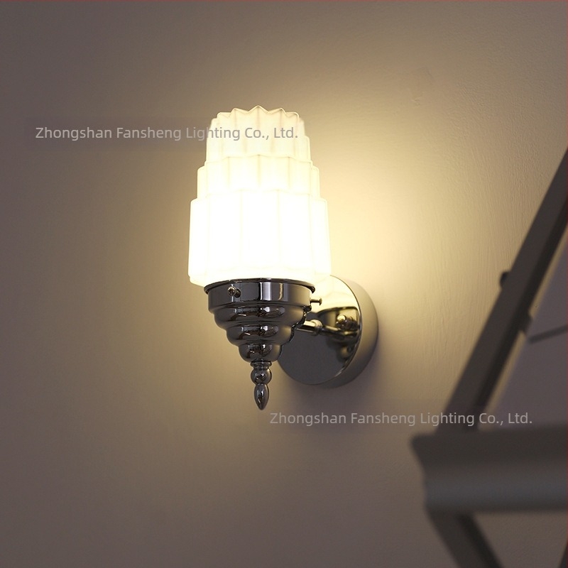 Antik Shanghai Art Deco falikar, retro nyugati stílusú lámpa hálószobához és nappaliba, üveg árnyékolóval