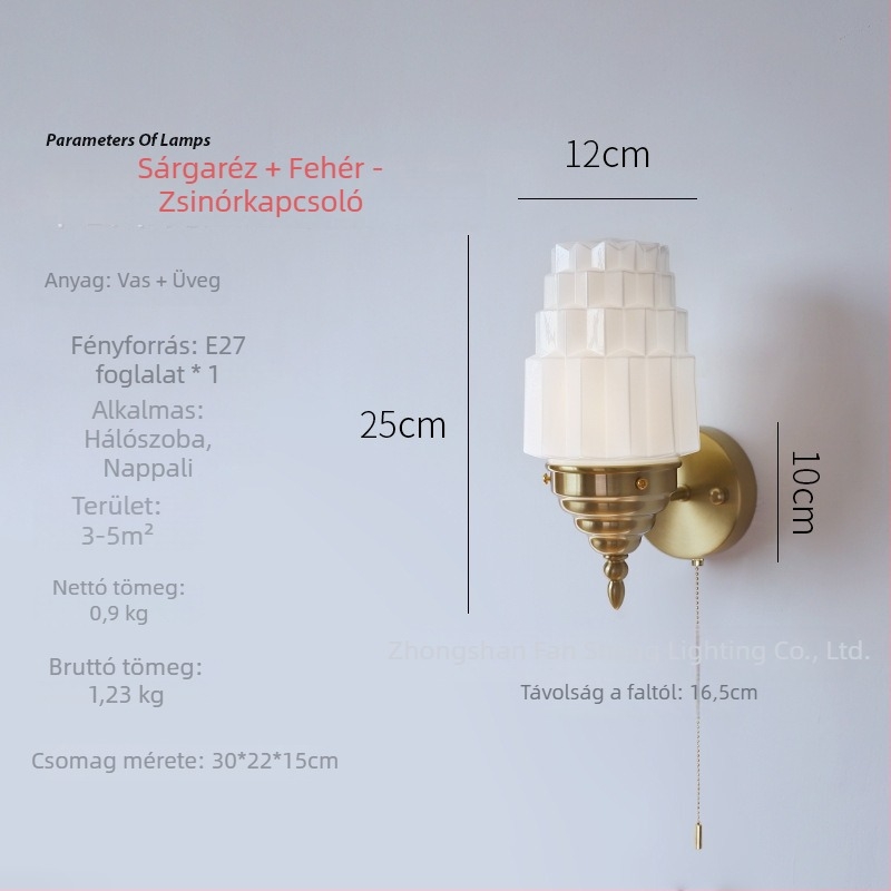 Antik Shanghai Art Deco falikar, retro nyugati stílusú lámpa hálószobához és nappaliba, üveg árnyékolóval