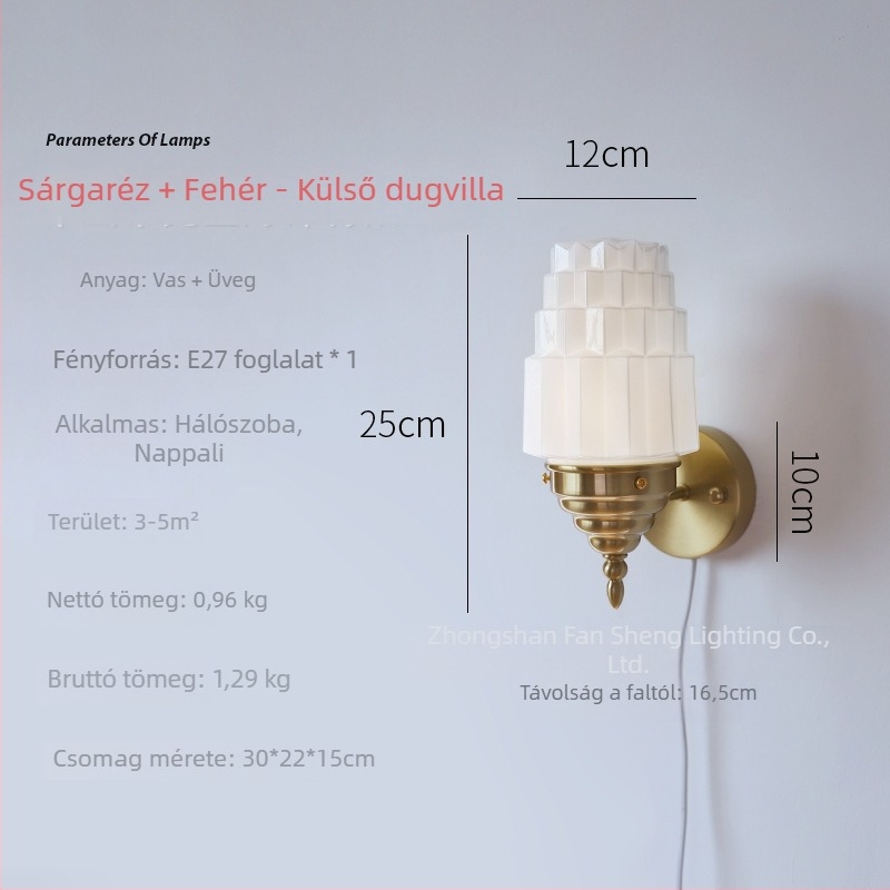 Antik Shanghai Art Deco falikar, retro nyugati stílusú lámpa hálószobához és nappaliba, üveg árnyékolóval