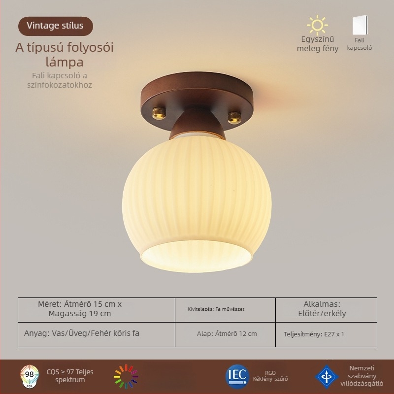 Dióbarna fa mennyezeti lámpa folyosóra, előszobába, erkélyre és gardróbba — retro stílus