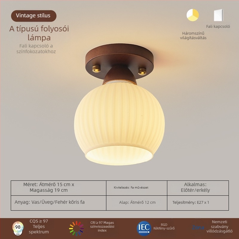 Dióbarna fa mennyezeti lámpa folyosóra, előszobába, erkélyre és gardróbba — retro stílus