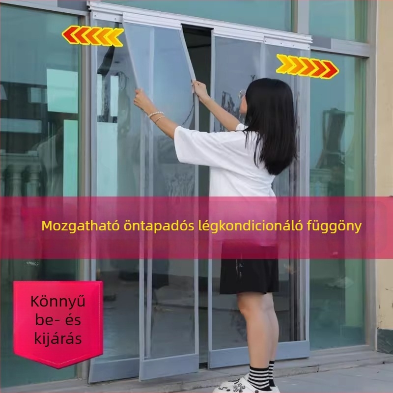 PVC átlátszó ajtófüggöny, két sínnel, csúszó rendszerrel, klímás helyiségekhez, szélálló és téli meleget adó, puha válaszfal
