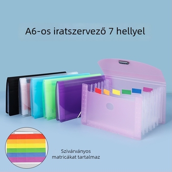 7 rekeszes A6-os irattároló, PP vízálló dokumentumtartó, számlák és bizonyítványok rendezője