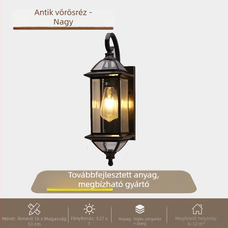 Kültéri falikar udvarra és kapuhoz, teljesen rézből, retro nosztalgikus stílus