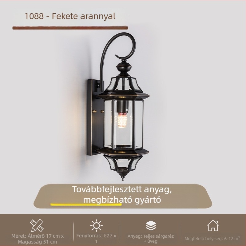 Kültéri falikar udvarra és kapuhoz, teljesen rézből, retro nosztalgikus stílus