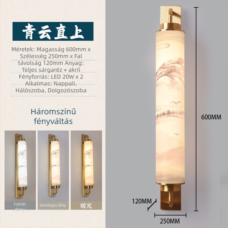 Új kínai stílusú, teljesen réz falilámpa, Zen ihletésű, tea szobába, nappaliba, az ágy mellé és a folyosóra