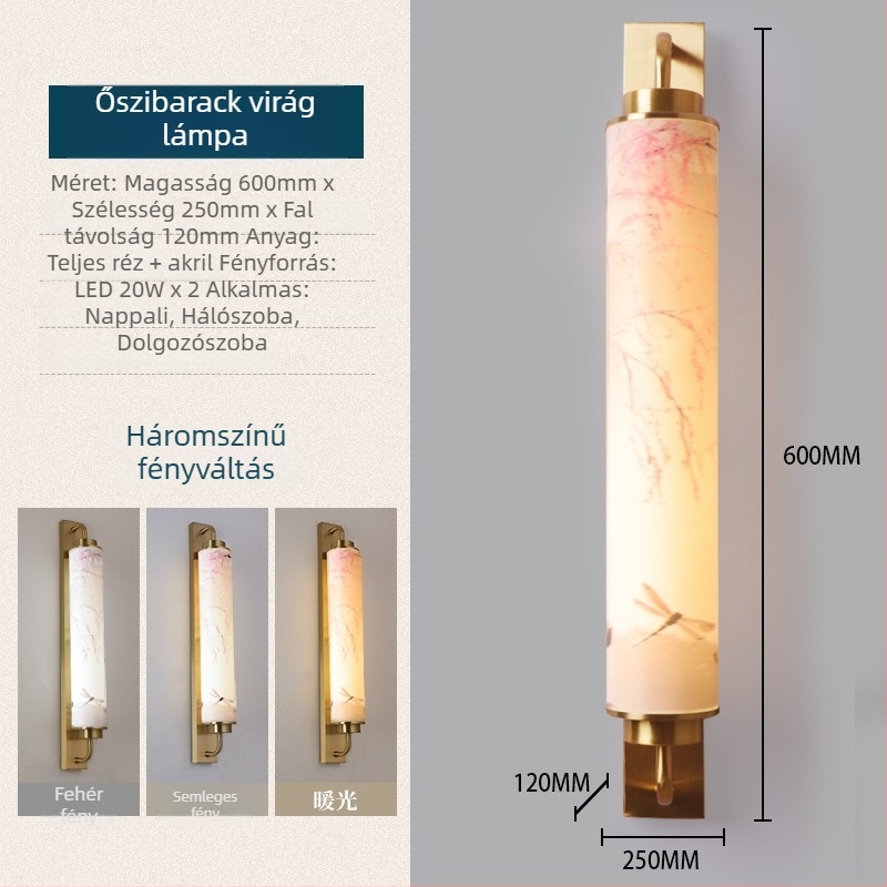 Új kínai stílusú, teljesen réz falilámpa, Zen ihletésű, tea szobába, nappaliba, az ágy mellé és a folyosóra