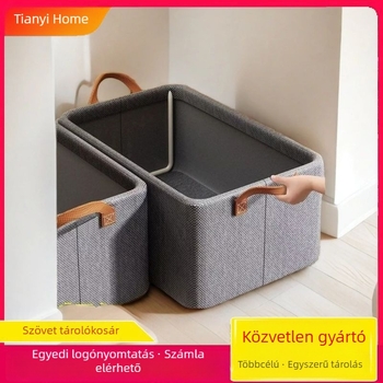 Összecsukható textil tároló doboz acélkerettel és hordozó füllel, fiókos szervező ruháknak