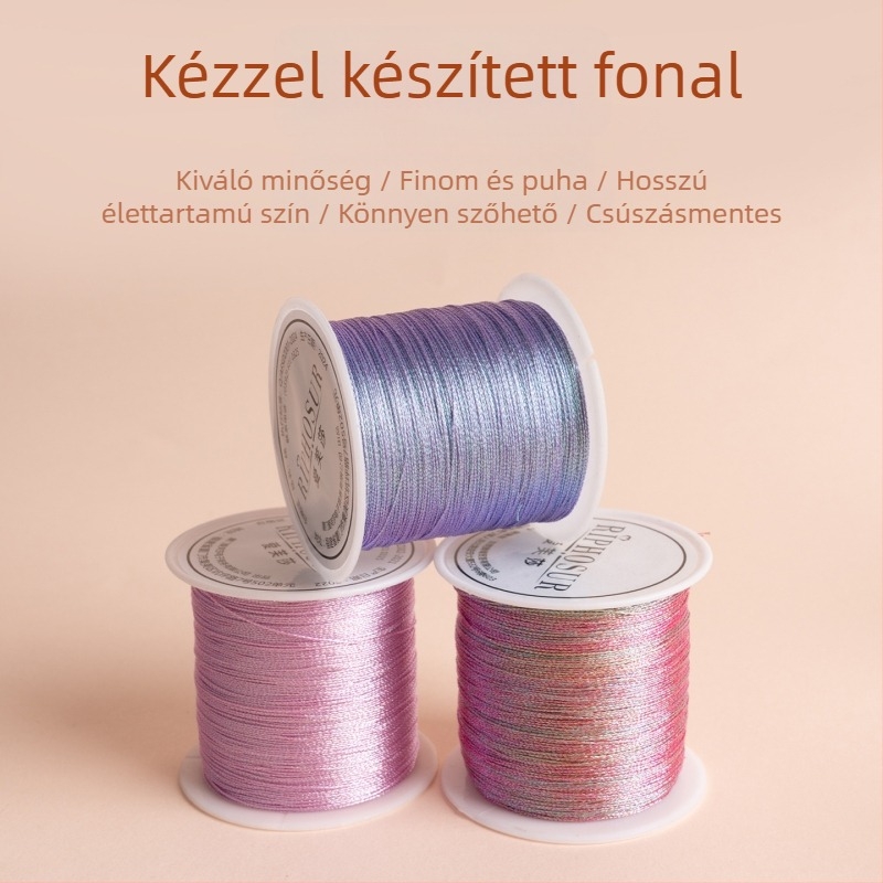 3-szálas színes fonal karkötő anyag — kézzel kötve, aranyszínű fonallal