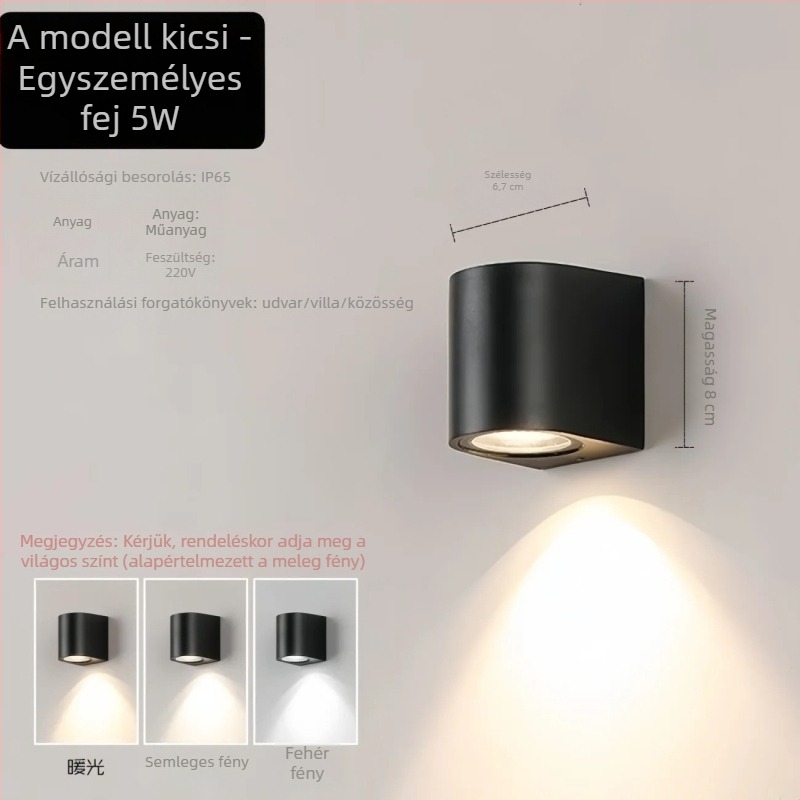 LED kültéri falikar, vízálló, falmosó spotlámpa – világítja meg a falat; udvarra, erkélyre és lépcsőkre; modern, minimalist stílus, otthoni használatra