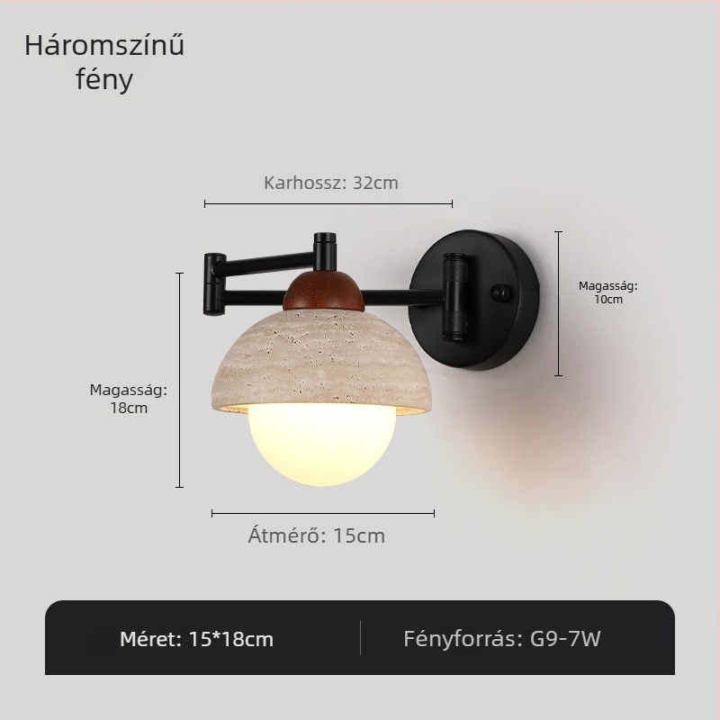 Skandináv falikar mozgó karral, kínai retro dizájnnal, LED olvasólámpa – tanulószobába és nappaliba