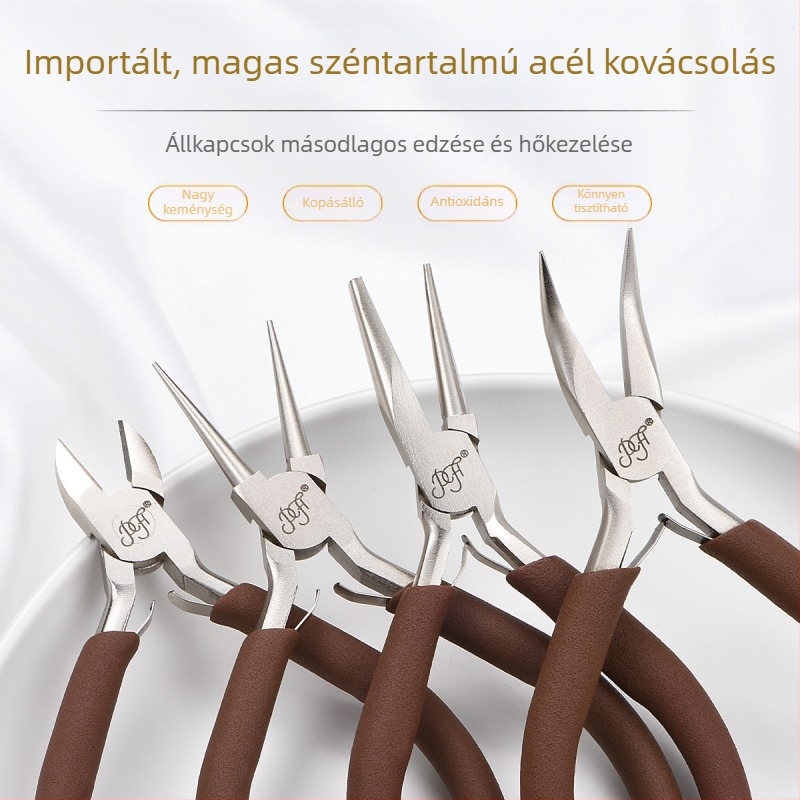 Kézzel készített karbonszén acél ékszerfogók DIY-hoz – hegyes orrú, kerek orrú, diagonális vágó és görbe orrú csipesz
