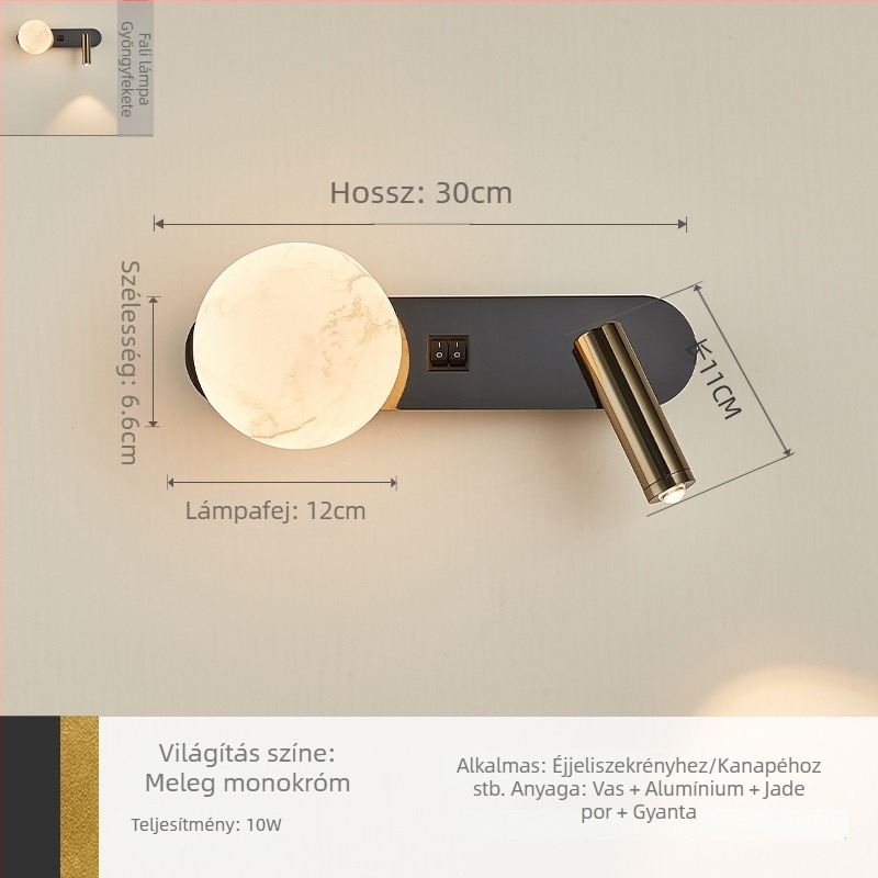 Hálószobai falikar olasz minimalist stílusban, forgatható olvasólámpa
