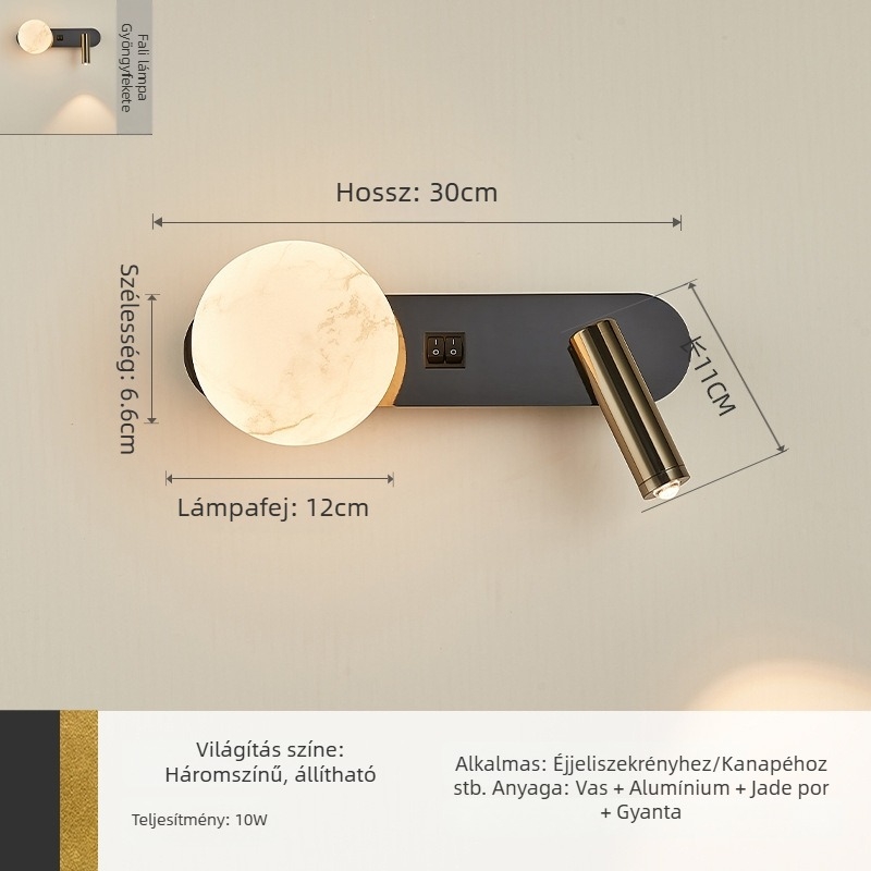 Hálószobai falikar olasz minimalist stílusban, forgatható olvasólámpa