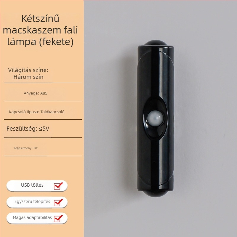 Mozgásérzékelős falilámpa, mágneses öntapadással, vezeték nélküli, újratölthető éjszakai fény, kétfejű, hegyforma hangulatvilágítás