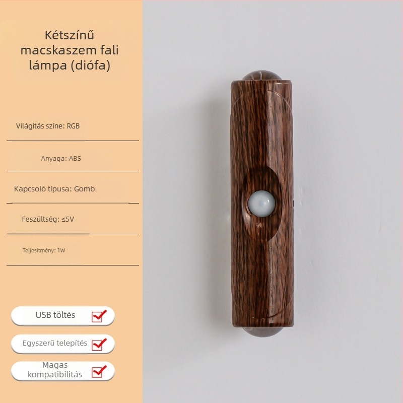 Mozgásérzékelős falilámpa, mágneses öntapadással, vezeték nélküli, újratölthető éjszakai fény, kétfejű, hegyforma hangulatvilágítás