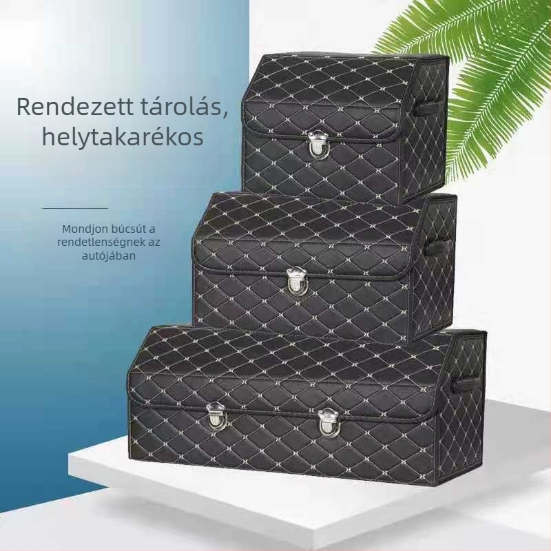 Bőr összecsukható autós tároló doboz – csomagtartó rendező