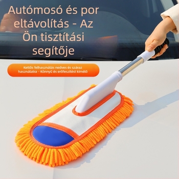 Ívelt nyelű autómosó mop chenille sörtéjű kefével és puha sörtéjű fejjel