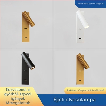 Felszínre szerelt olvasólámpa szállodai szobákhoz USB töltéssel, kapcsolóval és forgó spotfénnyel
