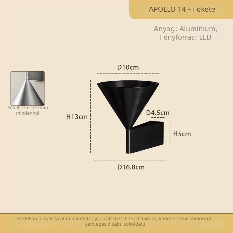 olasz minimalistista falikar hálószobába és folyosóra, konus geometriai dizájnnal — designer darab, luxus fali világítás
