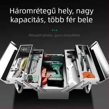 Háromrétegű összecsukható rozsdamentes acél szerszámtároló doboz háztartási és autós használatra, hordozható tároló doboz, multifunkcionális.