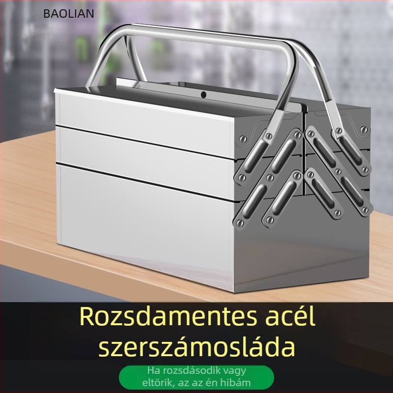 Háromrétegű összecsukható rozsdamentes acél szerszámtároló doboz háztartási és autós használatra, hordozható tároló doboz, multifunkcionális.