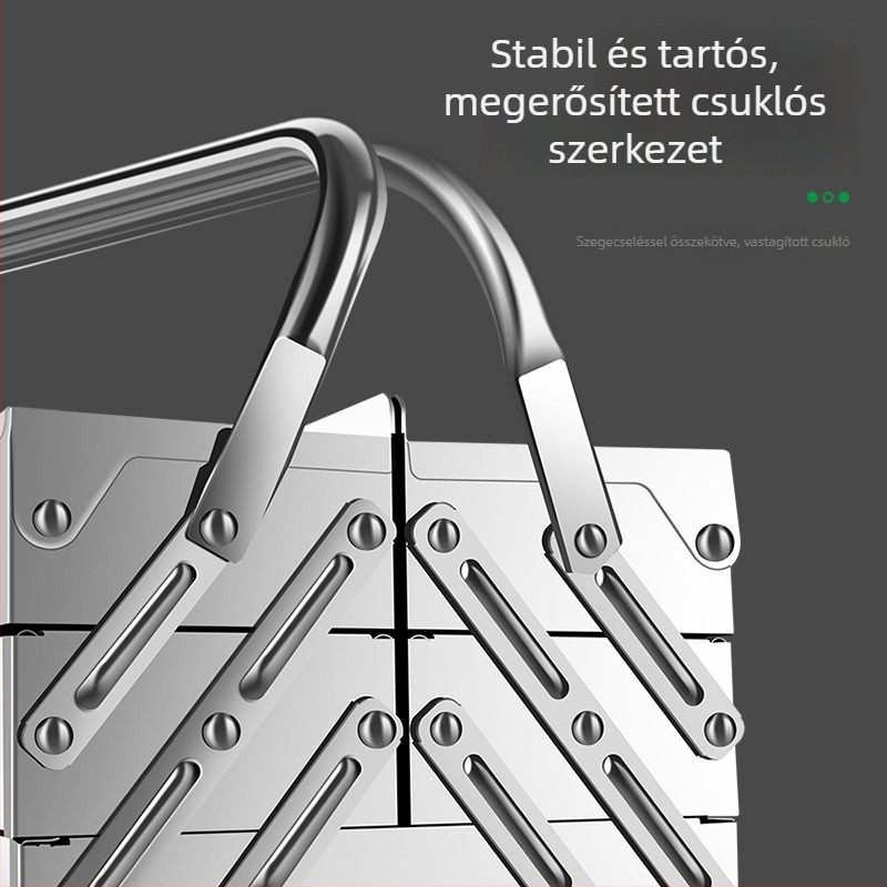 Háromrétegű összecsukható rozsdamentes acél szerszámtároló doboz háztartási és autós használatra, hordozható tároló doboz, multifunkcionális.
