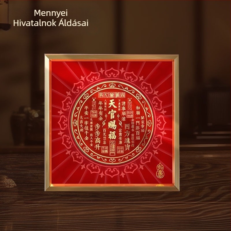 Mennyei Hivatalnok Áldása – keretes kalligráfia és festmény, modern kínai stílusú otthoni dekor