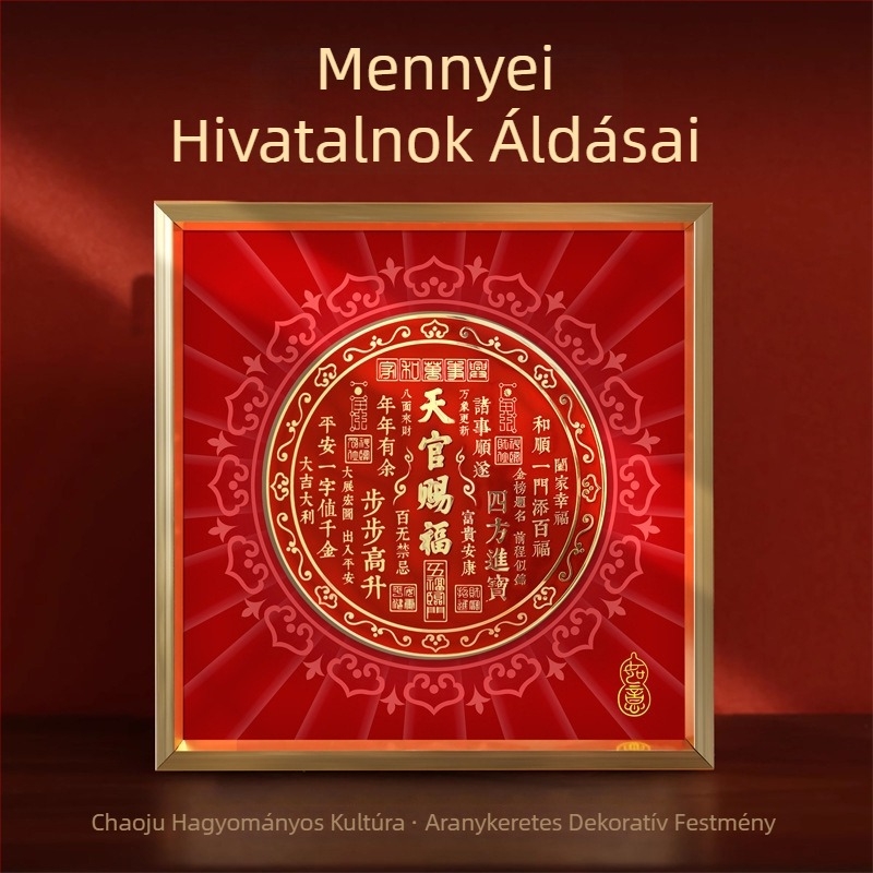 Mennyei Hivatalnok Áldása – keretes kalligráfia és festmény, modern kínai stílusú otthoni dekor