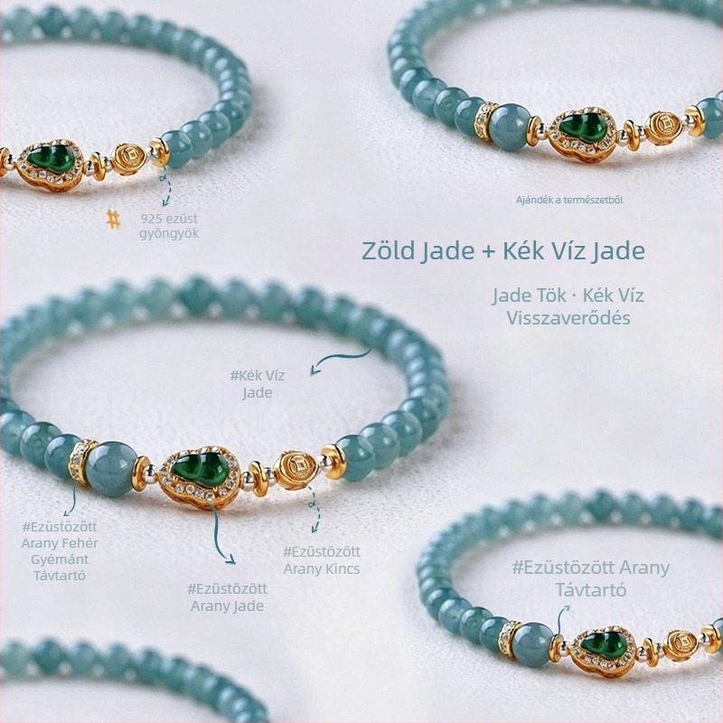 Fan Yu Természetes agarfa, kék víz jég jáde dupla kör karkötő nőknek, déli vörös jad ékszer