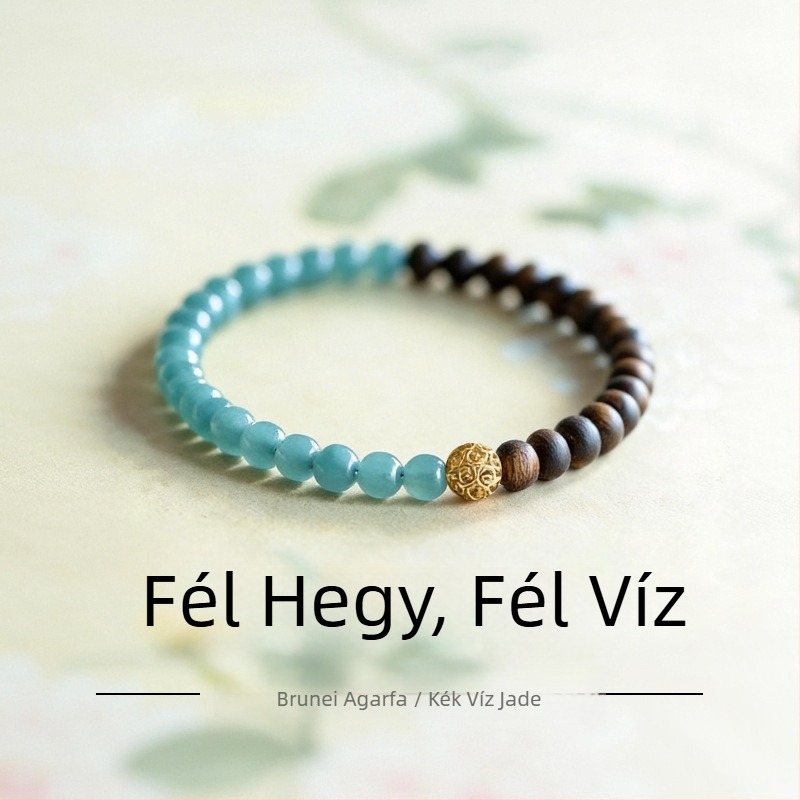 Fan Yu Természetes agarfa, kék víz jég jáde dupla kör karkötő nőknek, déli vörös jad ékszer