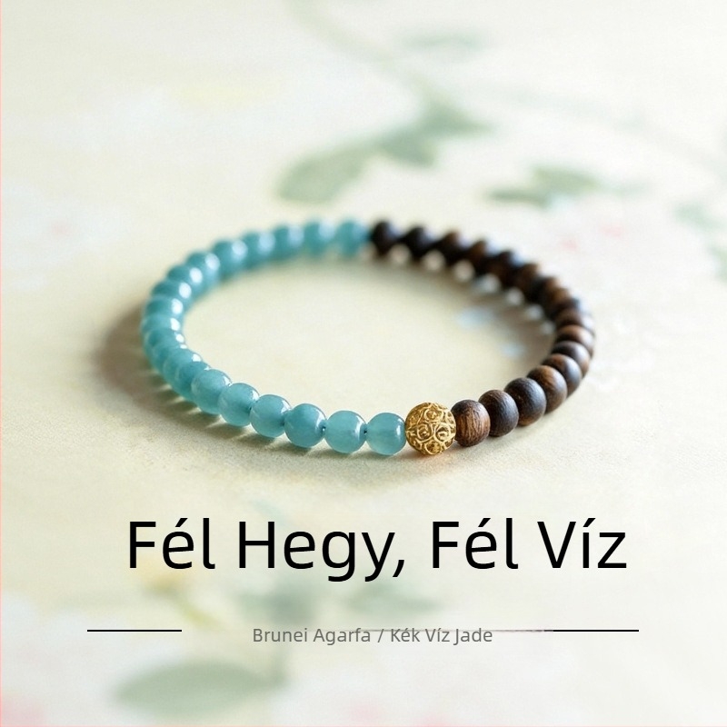 Fan Yu Természetes agarfa, kék víz jég jáde dupla kör karkötő nőknek, déli vörös jad ékszer