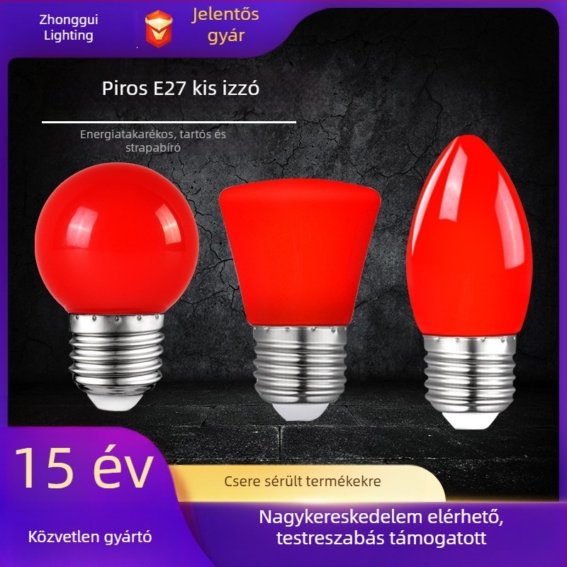 LED piros gyertya alakú izzó E27-es és E14-es csatlakozóval, hegyes formájú, Buddhának felajánláshoz, kristálylámpa